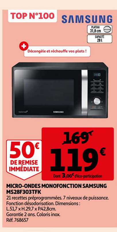 samsung micro-ondes monofonction samsung ms28f303tfk