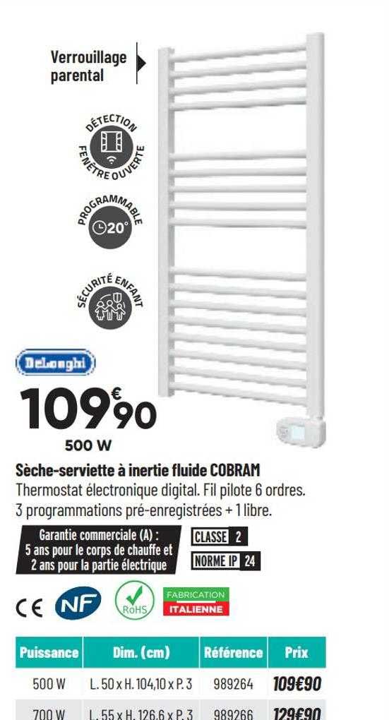 sèche-serviette à inertie fluide cobram delonghi