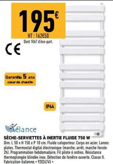 sèche-serviettes à inertie fluide 750 w xélance