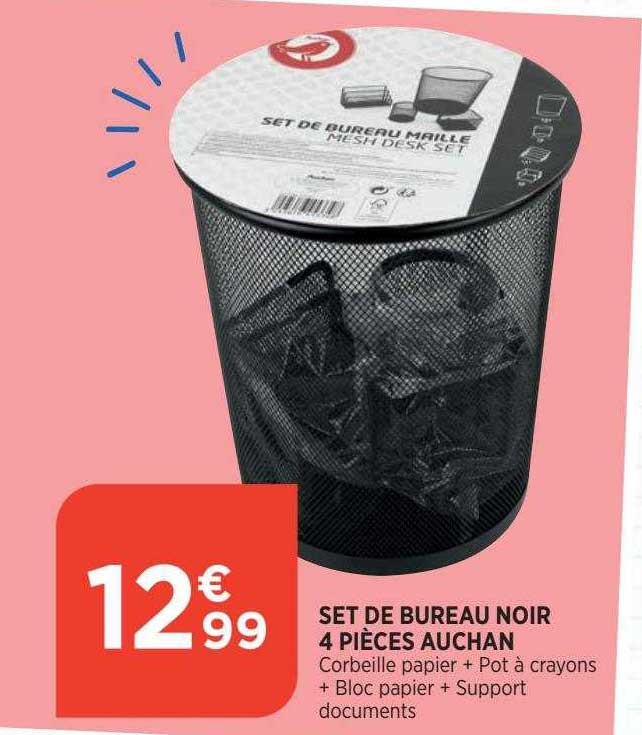 Set De Bureau Noir 4 Pièces Auchan
