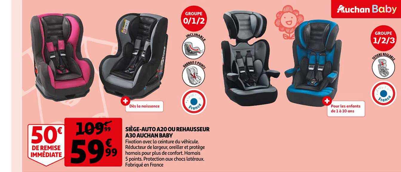 siège-auto a20 ou rehausseur a30 auchan baby