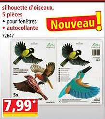 silhouette d'oiseaux, 5 pièces