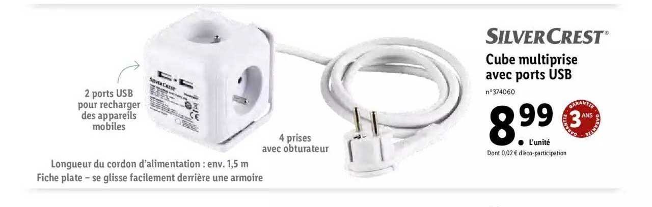 silvercrest cube multiprise avec ports usb