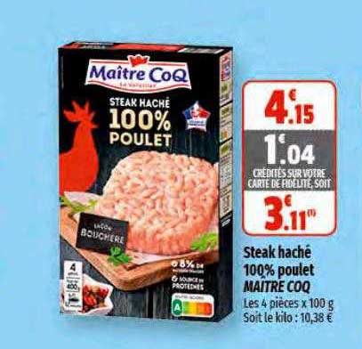 steak haché 100% poulet maître coq