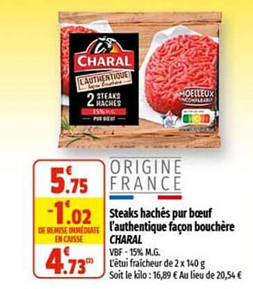 steaks hachés pur boeuf l'authentique façon bouchère charal