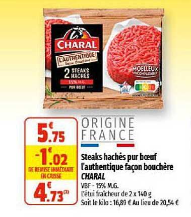 steaks hachés pur boeuf l'authentique façon bouchère charal
