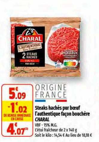 steaks hachés pur boeuf l'authentique façon bouchère charal