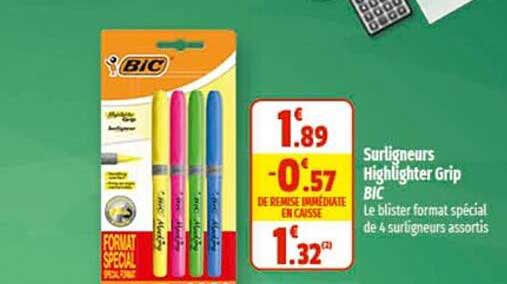 Surligneurs Highlighter Grip Bic