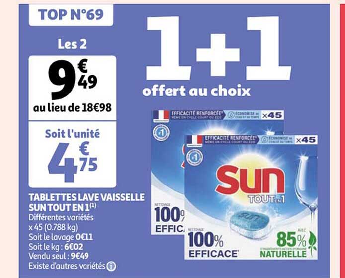 tablettes lave vaisselle sun tout en 1