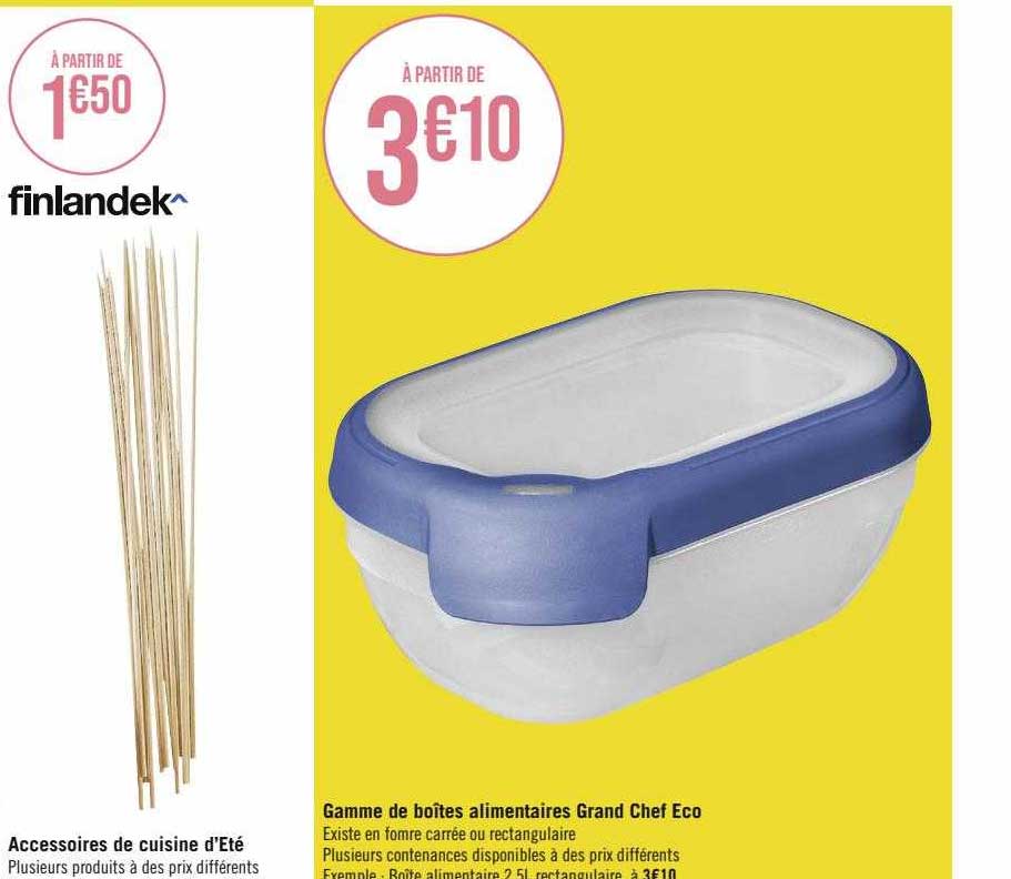 accessoires de cuisine d'été finlandek, gamme de boîtes alimentaires grand chef éco