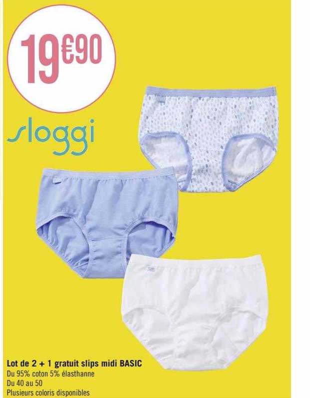 lot de 2 + 1 grauit slips midi basic sloggi