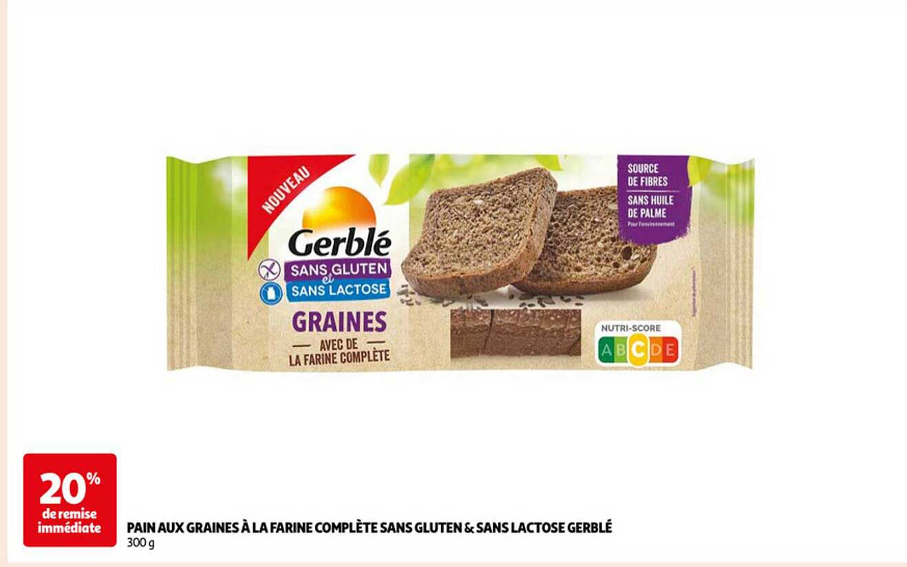 pain aux graines à la farine complète sans gluten & sans lactose gerblé