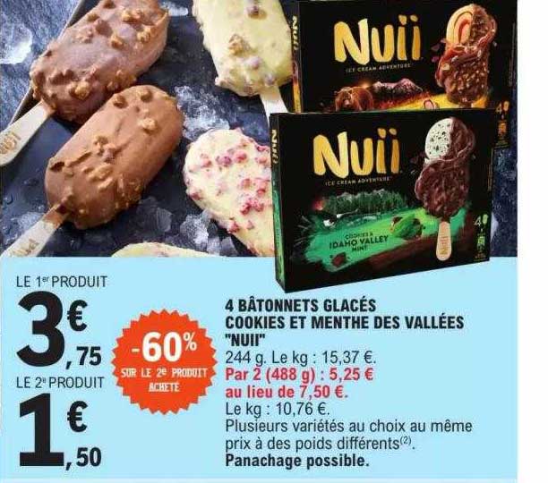 4 bâtonnets glacés cookies et menthe des vallées "nuii"
