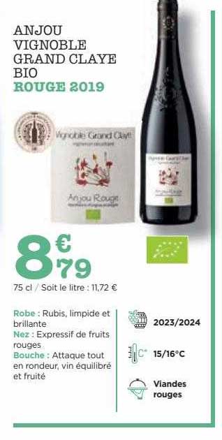 anjou vignoble grand claye bio rouge 2019
