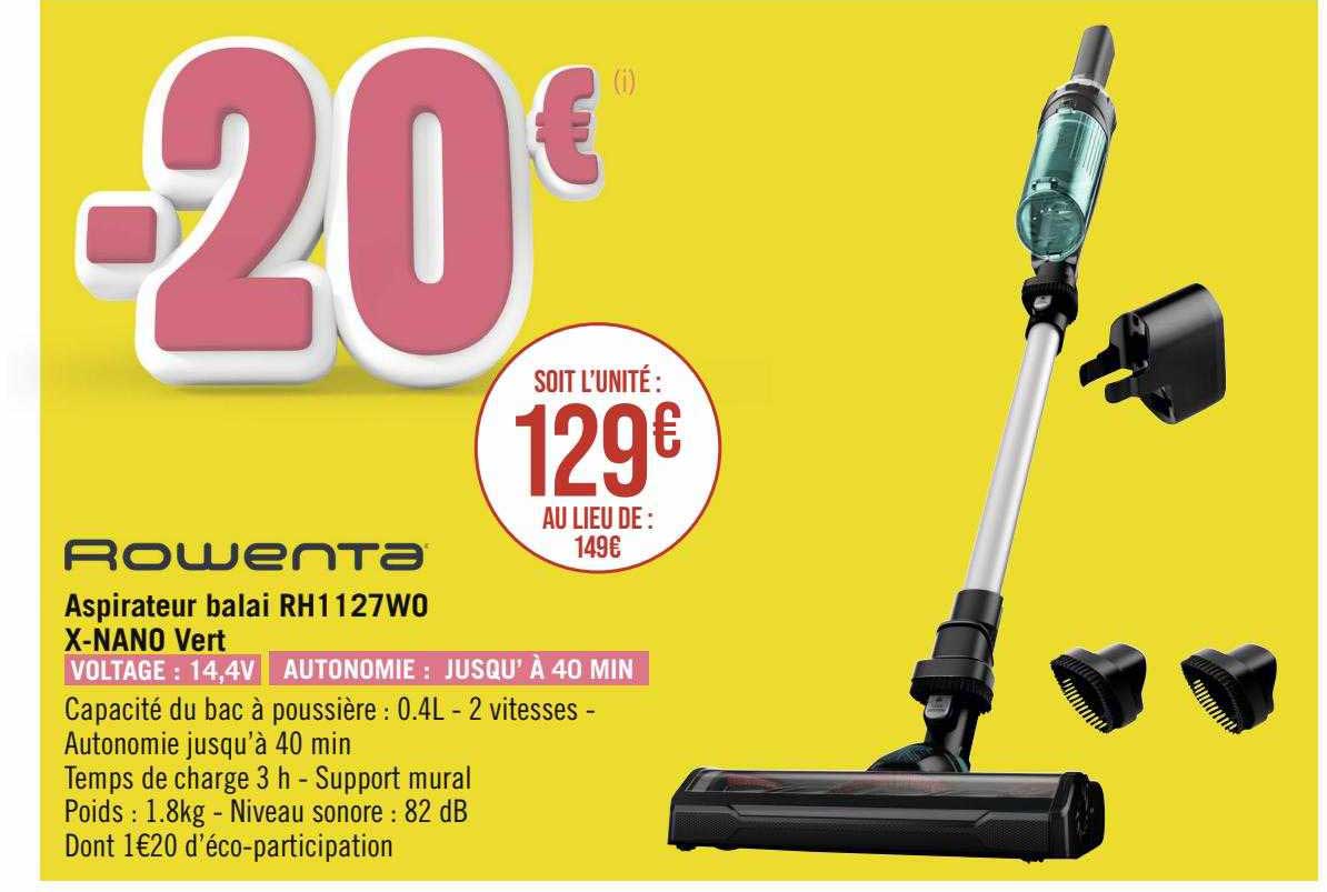 aspirateur balai rh1127w0 x-nano vert rowenta