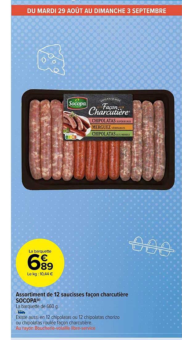 Assortiment De 12 Saucisses Façon Charcutière Socopa