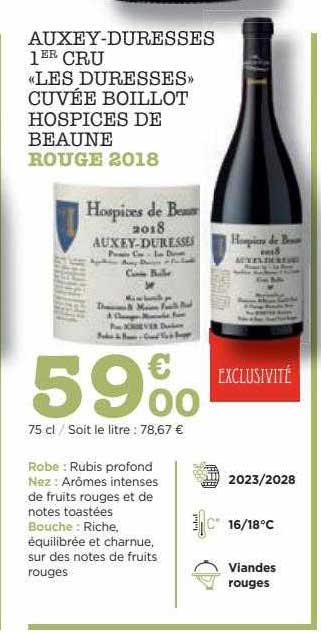 auxey-duresses 1er cru «les duresses» cuvée boillot hospices de beaune rouge 2018