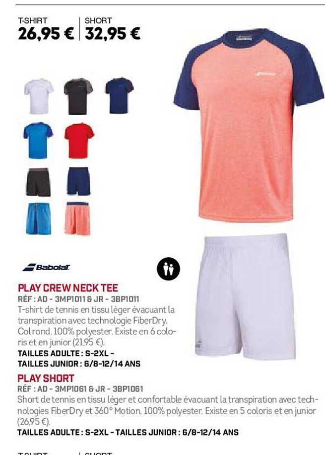babolat play crew neck tee, play short