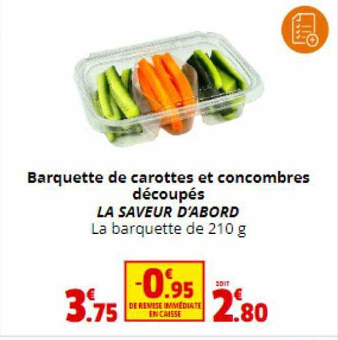 barquette de carottes et concombres découpés le saveur d'abord