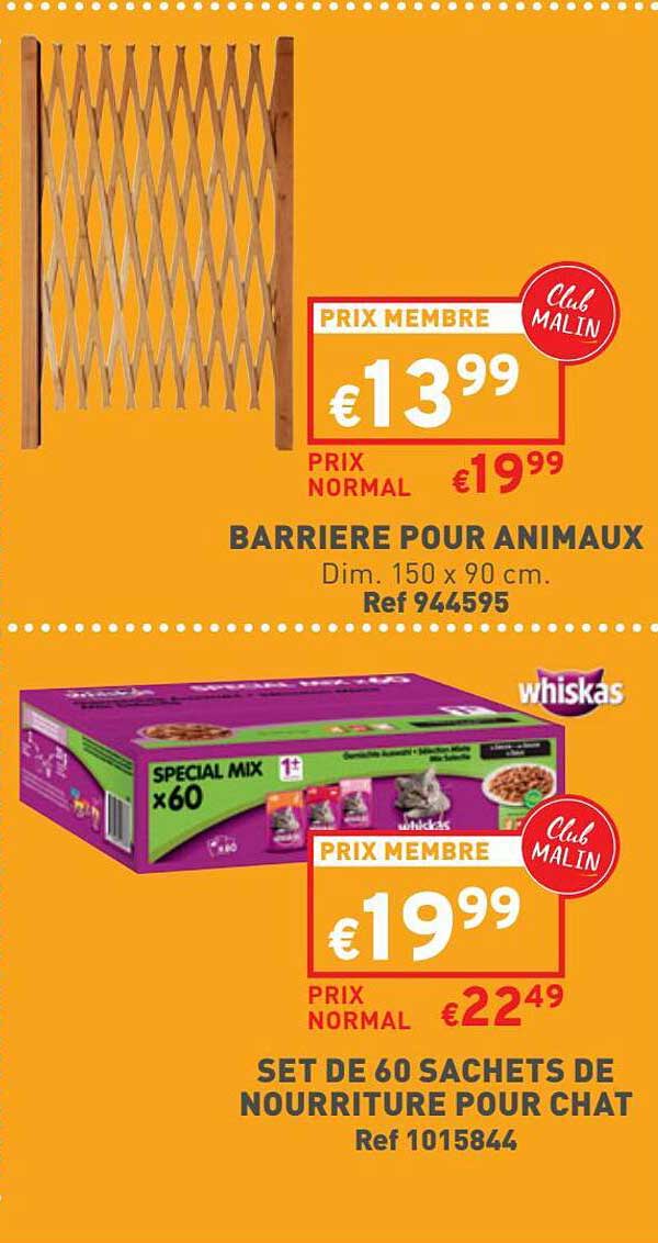 barrière pour animaux, set de 60 sachets de nourriture pour chat