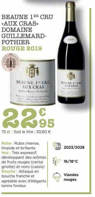 beaune 1er cru «aux cras» domaine guillemard-pothier rouge 2019