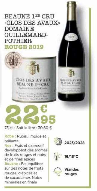 beaune 1er cru «clos des avaux» domaine guillemard-pothier rouge 2019