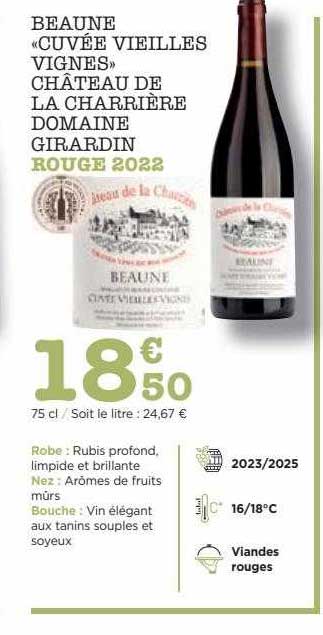 beaune «cuvée vieilles vignes» château de la charrière domaine girardin rouge 2022