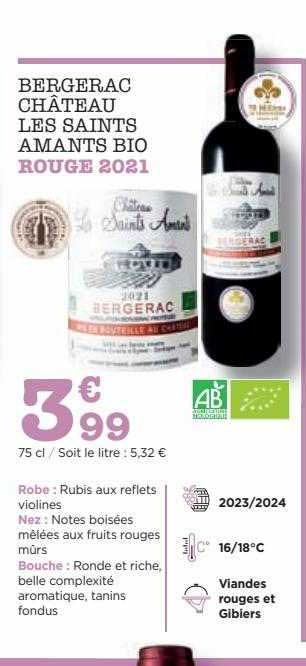 bergerac château les saints amants bio rouge 2021