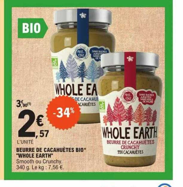 beurre de cacahuètes bio "whole earth"