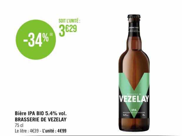 bière ipa bio 5.4% vol. brasserie de vezelay