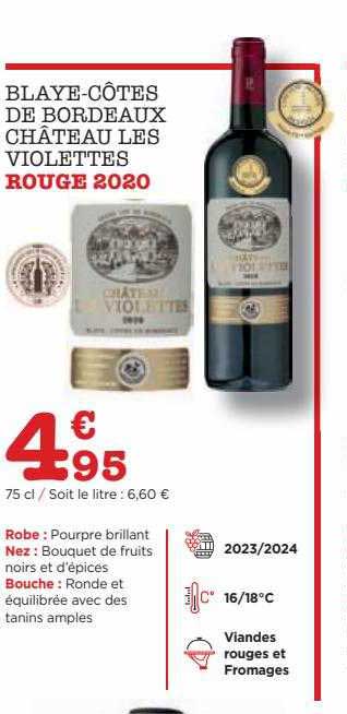 blaye-côtes de bordeaux château les violettes rouge 2020