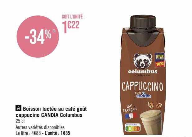 boisson lactée au café goût cappuccino candia columbus