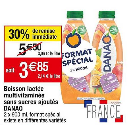 boisson lactée multivitaminée sans sucres ajoutés danao