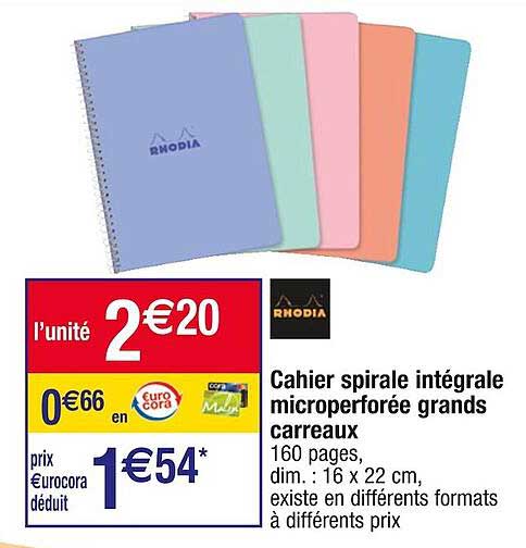 cahier spirale intégrale microperforée grands carreaux rhodia