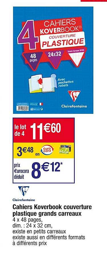 cahiers koverbook couverture plastique grands carreaux clairefontaine
