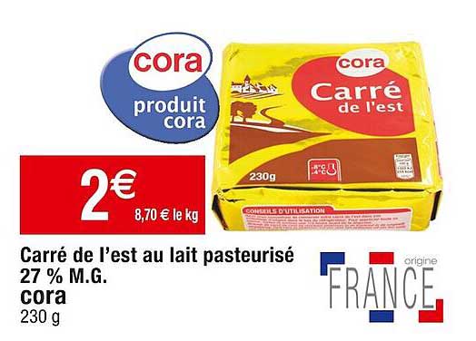 carré de l'est au lait pasteurisé 27% m.g. cora