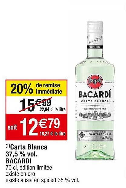 carta blanca 37,5% vol. bacardi