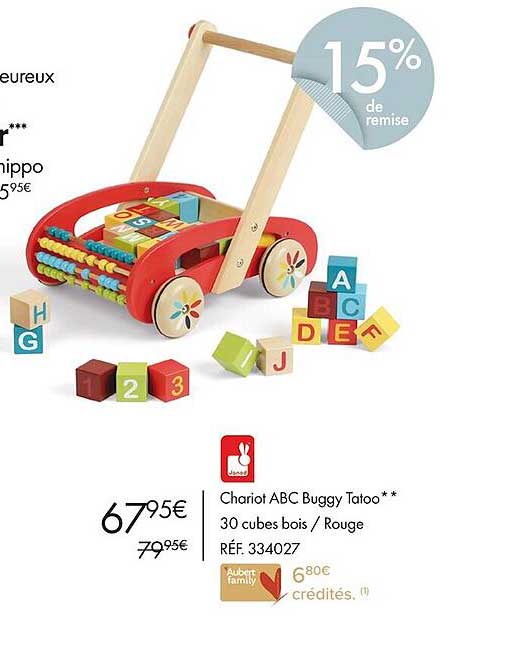 chariot abc buggy tatoo 30 cubes bois/rouge
