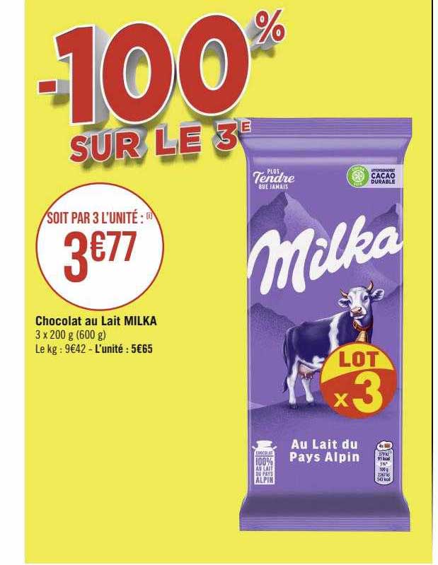chocolat au lait milka