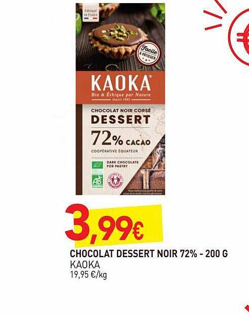 Chocolat Dessert Noir 72% Kaoka - 200 G
