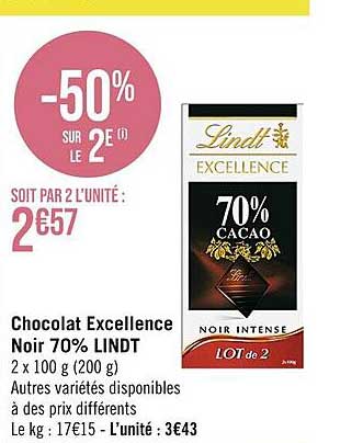 Chocolat Excellence Noir 70% Lindt
