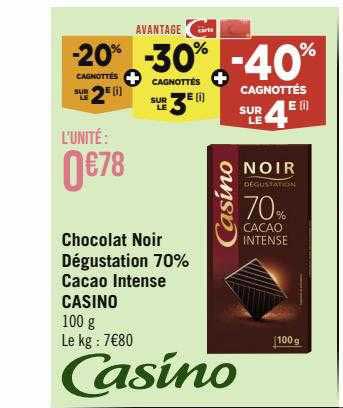 Chocolat Noir Dégustation 70% Cacao Intense Casino