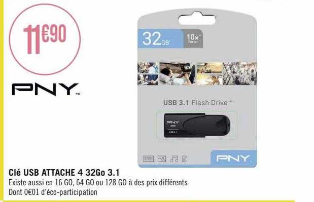 clé usb attache 4 32go 3.1 pny