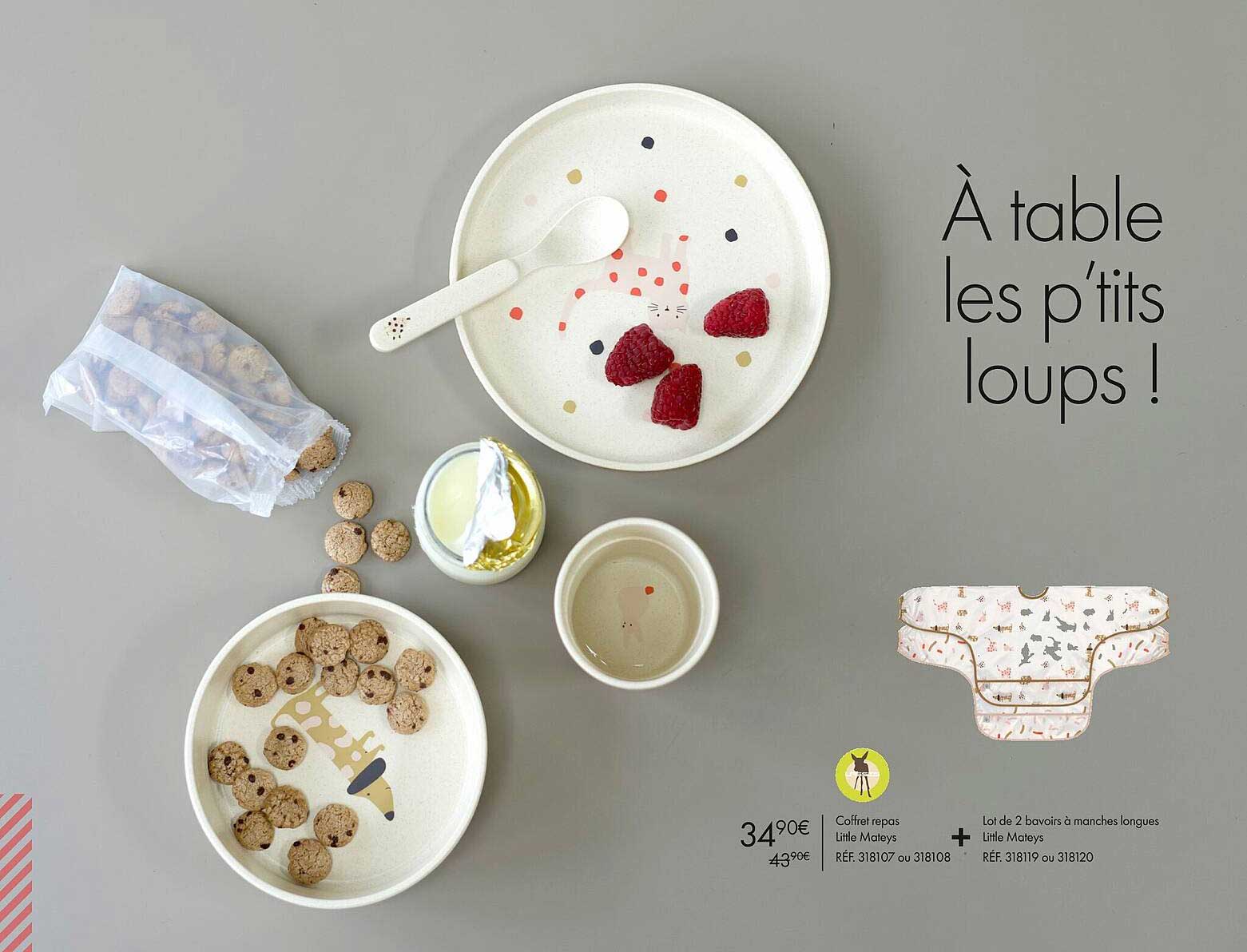 coffret repas little mateys + lot de 2 bavoirs à manches longues little mateys