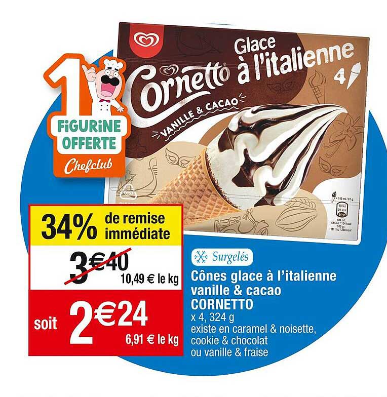 cônes glace à l'italienne vanille & cacao cornetto