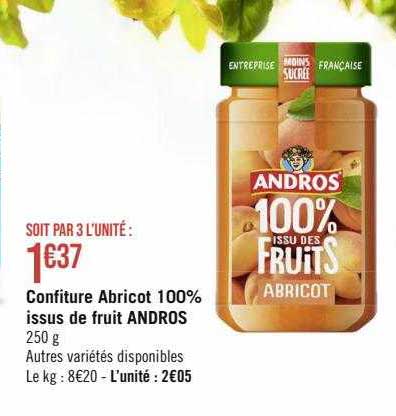 Confiture Abricot 100% Issus De Fruit Andros