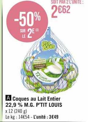coques au lait entier 22,9% m.g. p'tit louis