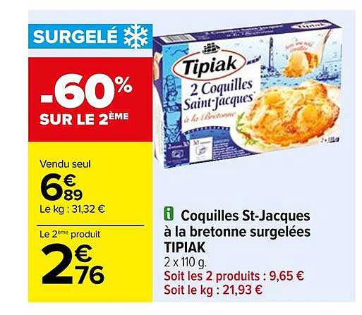 coquilles st-jacques à la bretonne surgelées tipiak