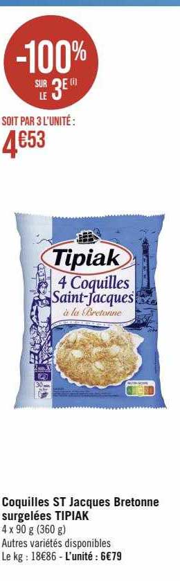 coquilles st jacques bretonne surgelées tipiak