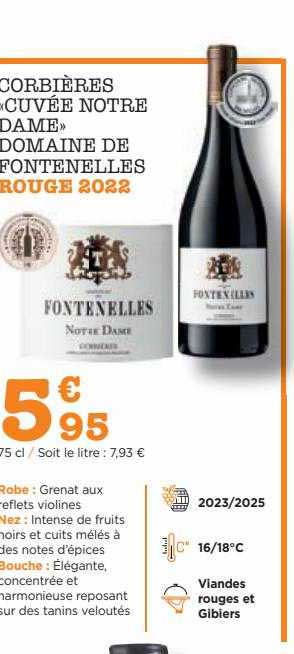 corbières «cuvée notre dame» domaine de fontenelles rouge 2022
